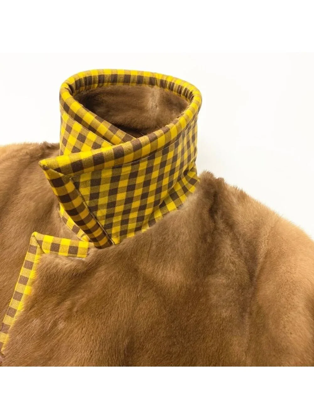 Fendi Pastel Mink Fabric Reversible Fur Coat Jacket Check 36 Brown - Picture 11 of 15